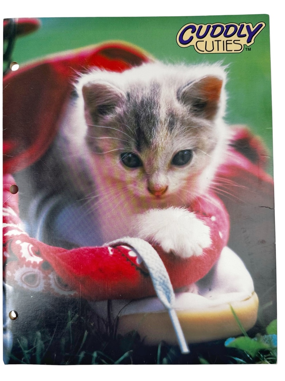Vintage Cuddly Cuties Binder Portfolio 2 Pocket 3 Ring Cat Kitten Folder 90s Y2K